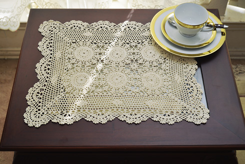 Wheat Color Crochet Placemat. 14"x20". Cotton. 2 pieces